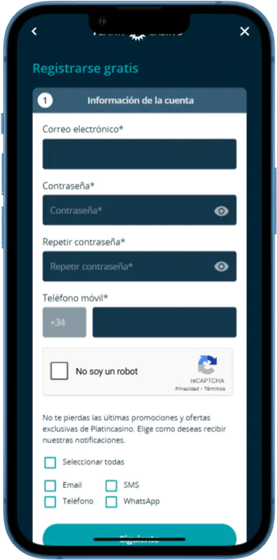Cómo registrarse en PlatinCasino